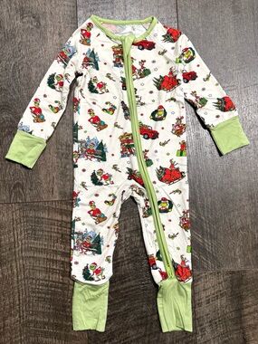 Grinch “Stealing Christmas” Print Bamboo Zipper Sleeper • 12-18 m